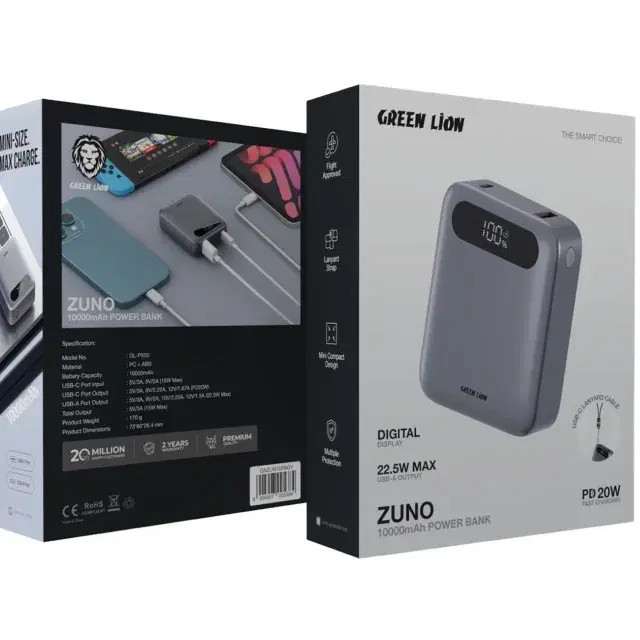 پاور بانک 10000 گرین لاین ZUNO 10000 توان 22.5 وات